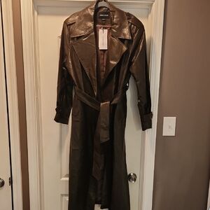 Urban Revivo Brown Faux Leather Trench Coat